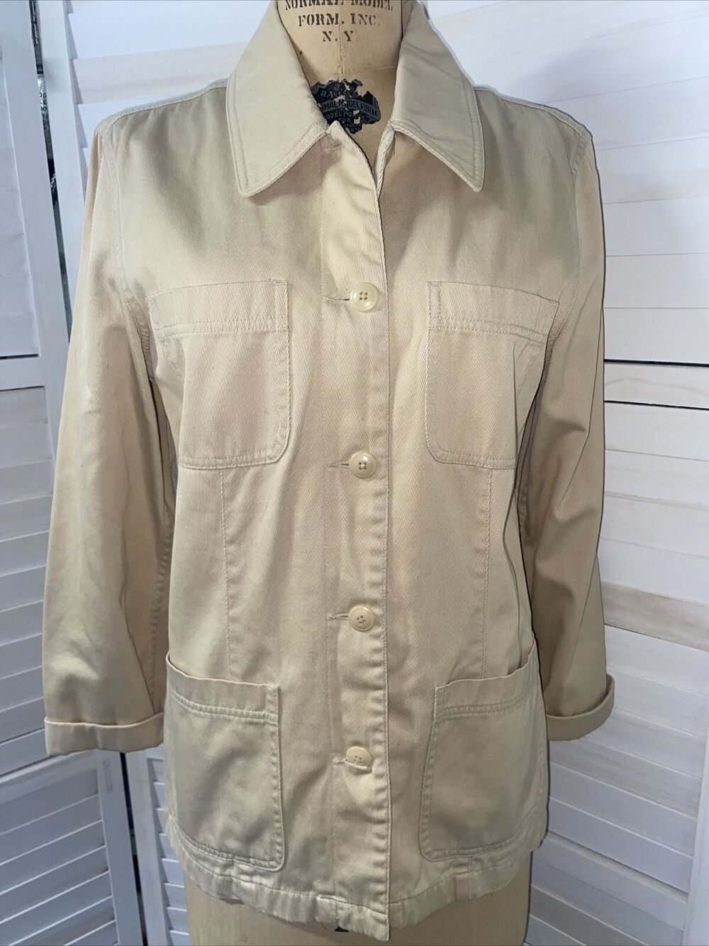 Vintage AT Denim Khaki Jean Jacket Lined Women Size Large